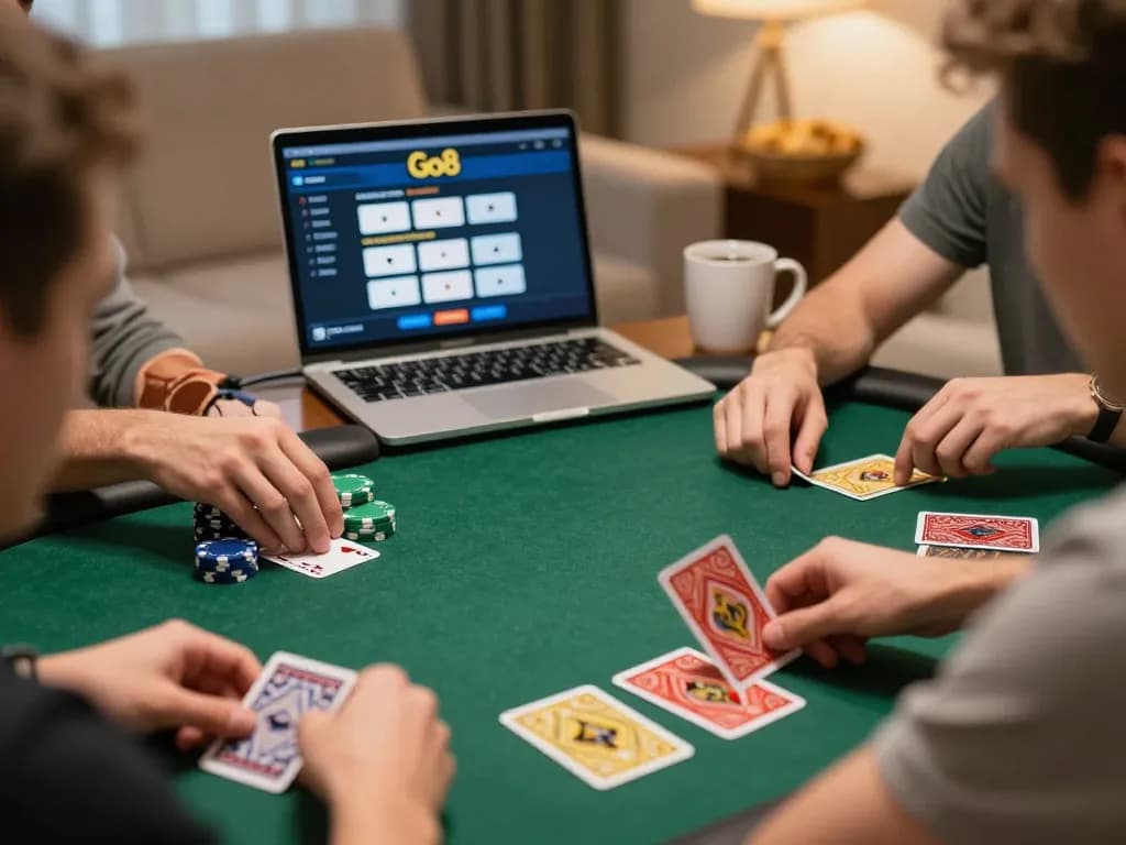 Players strategizing in a Go8 online poker game, highlighting engaged gameplay and competitive spirit.