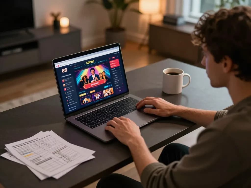 Engaging at open 88 online casino from home, showcasing gameplay and strategic notes.