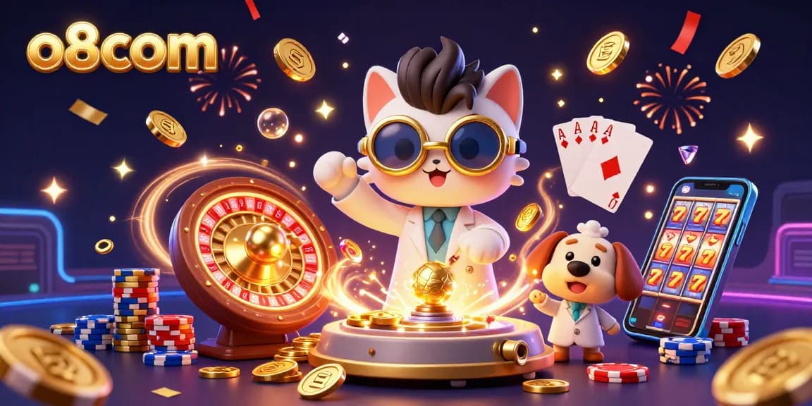 Experience thrilling gaming with o8com as golden coins and sparkling gems fly in a dynamic casino scene.