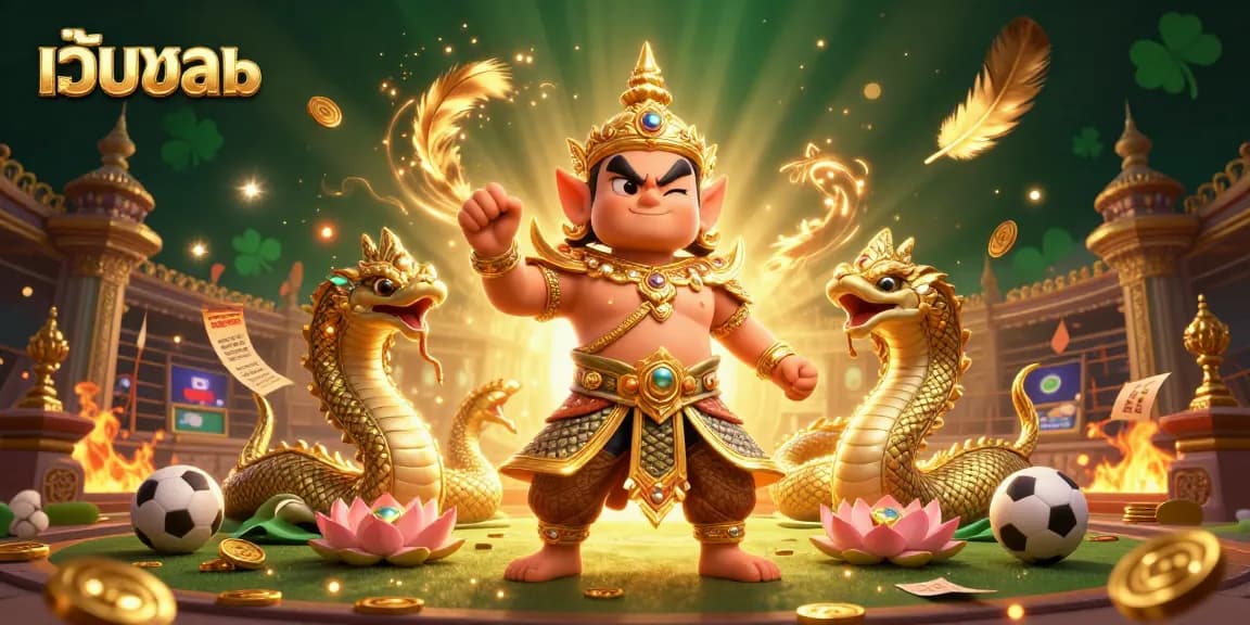 Betting on เว็บบอล with energetic characters surrounded by casino elements and sports visuals.