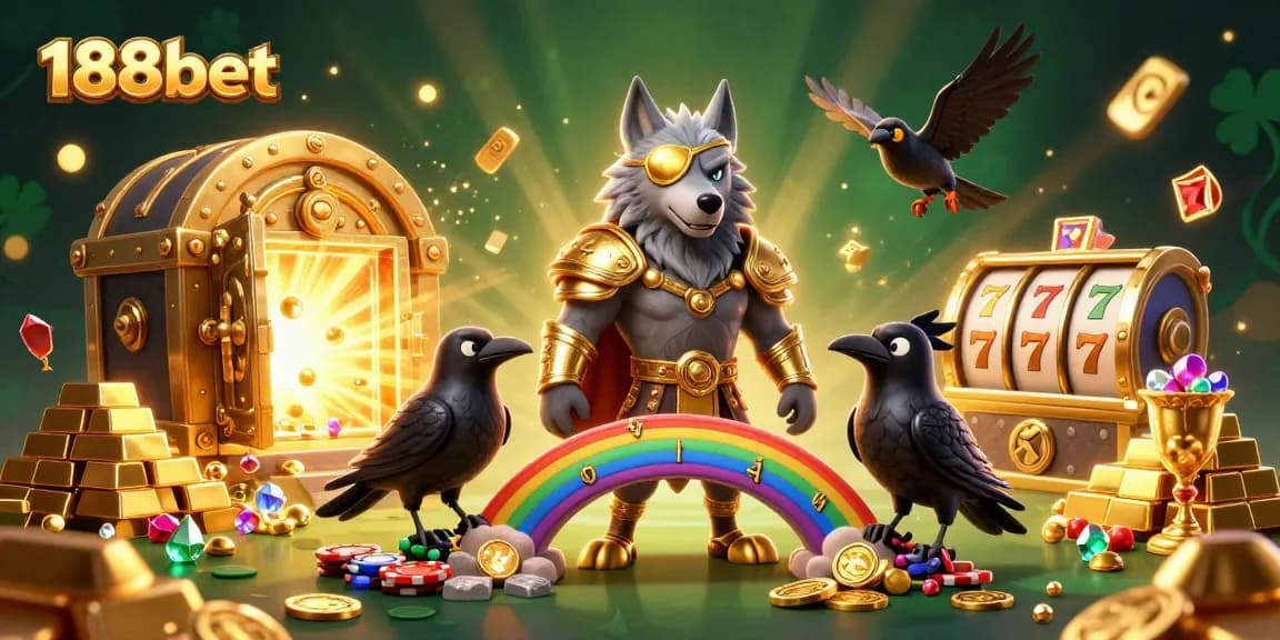 Bet and win with 188bet, a vibrant casino scene featuring characters and slot elements.