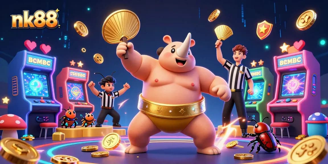 Experience the thrill of nk88 with a dynamic 3D casino battle scene featuring unique characters and exciting gameplay elements.