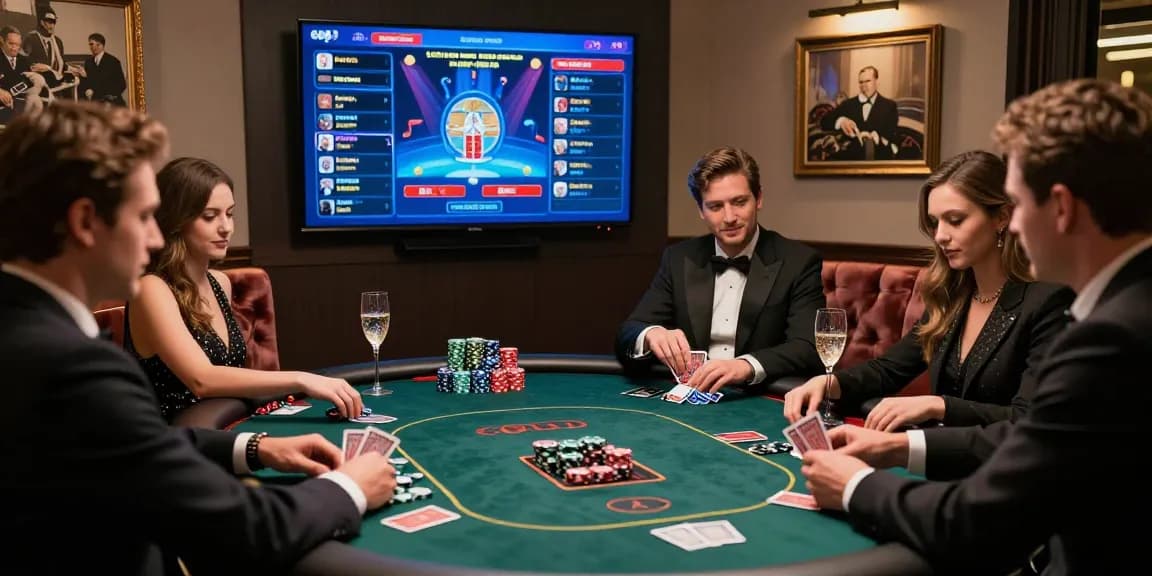 Experience high-stakes excitement at iwin's luxurious online casino with an elegant poker table and vibrant ambiance.