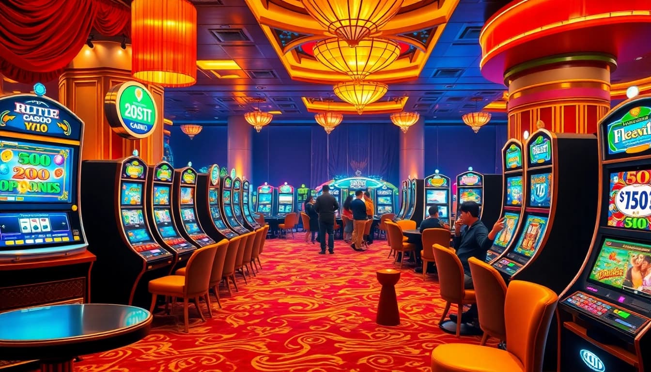 Experience the excitement of slot gacor terpercaya with vibrant machines and joyful players celebrating wins.