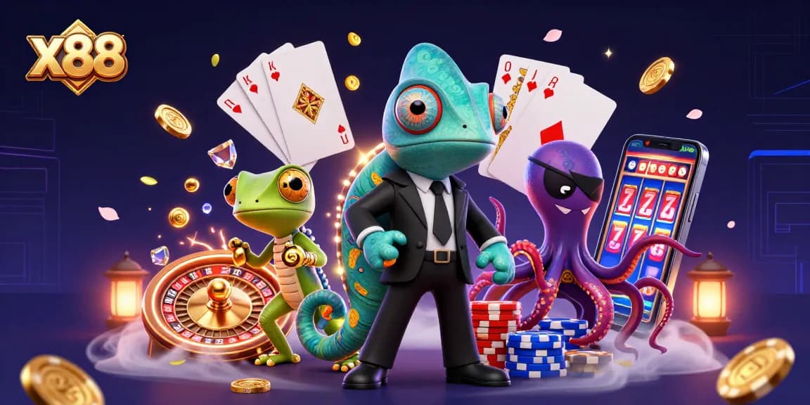 Engage in thrilling adventures with x88's vibrant casino scene, featuring intense gambling action.