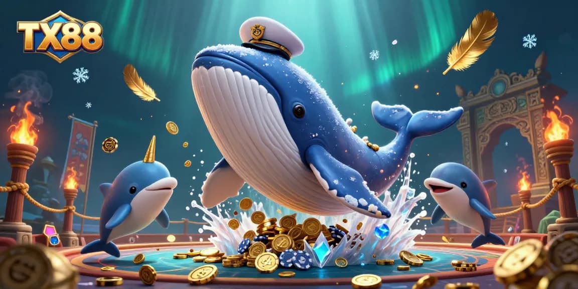 Engage in thrilling casino action with TX88 amidst playful characters and vibrant elements.