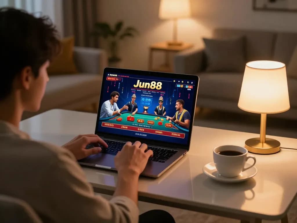 Players engaging with Jun88's online casino interface while relaxing at home.