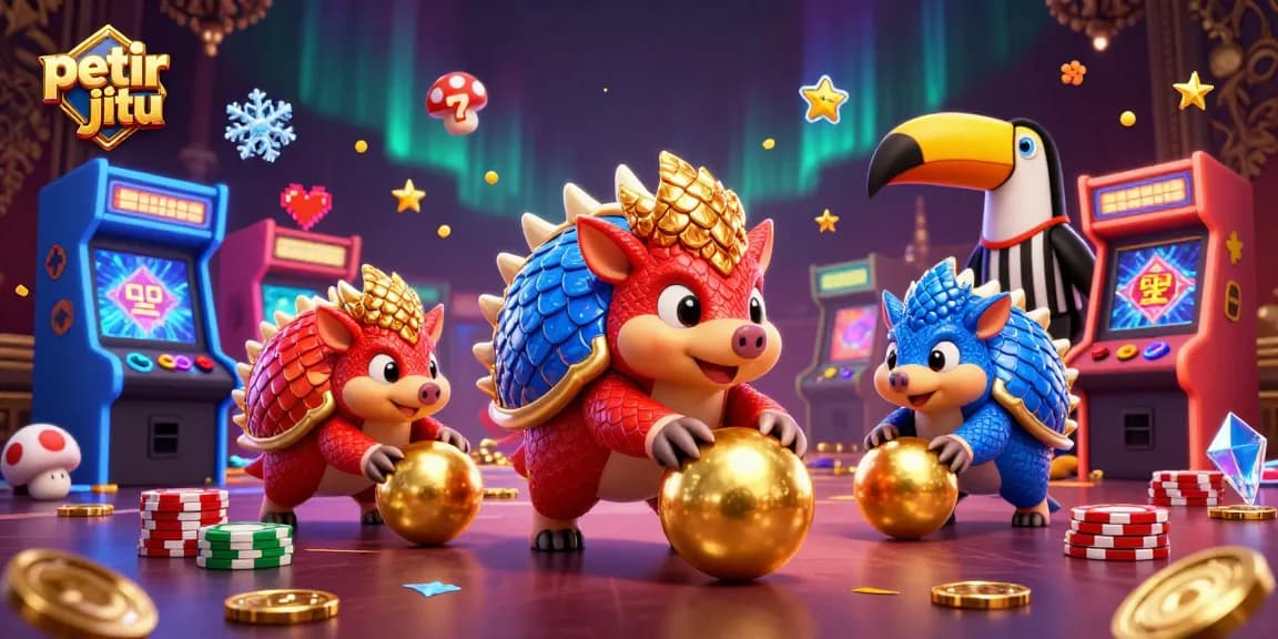 Pemain petir jitu sedang menggulung bola emas dan poker chip dalam turnamen online seru.