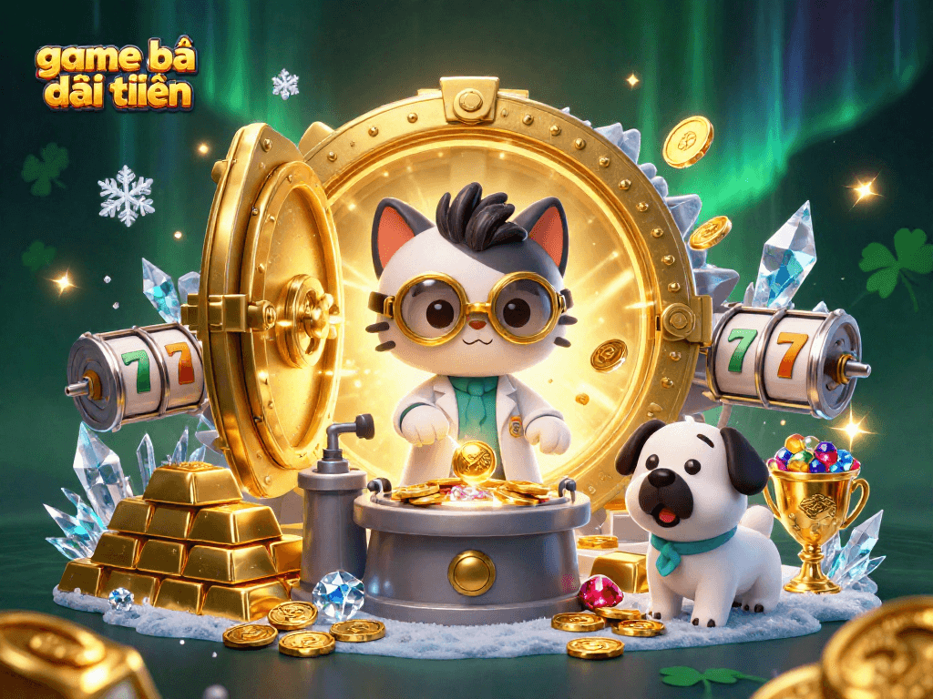Experience thrilling game bài đổi thưởng with a captivating casino scene featuring gold and slot elements.