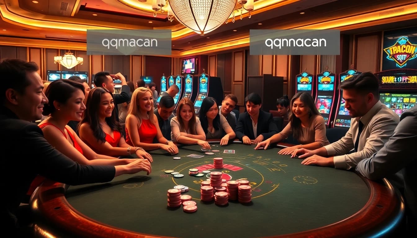 Experience the excitement of gambling with qqmacan as players engage at a vibrant baccarat table.