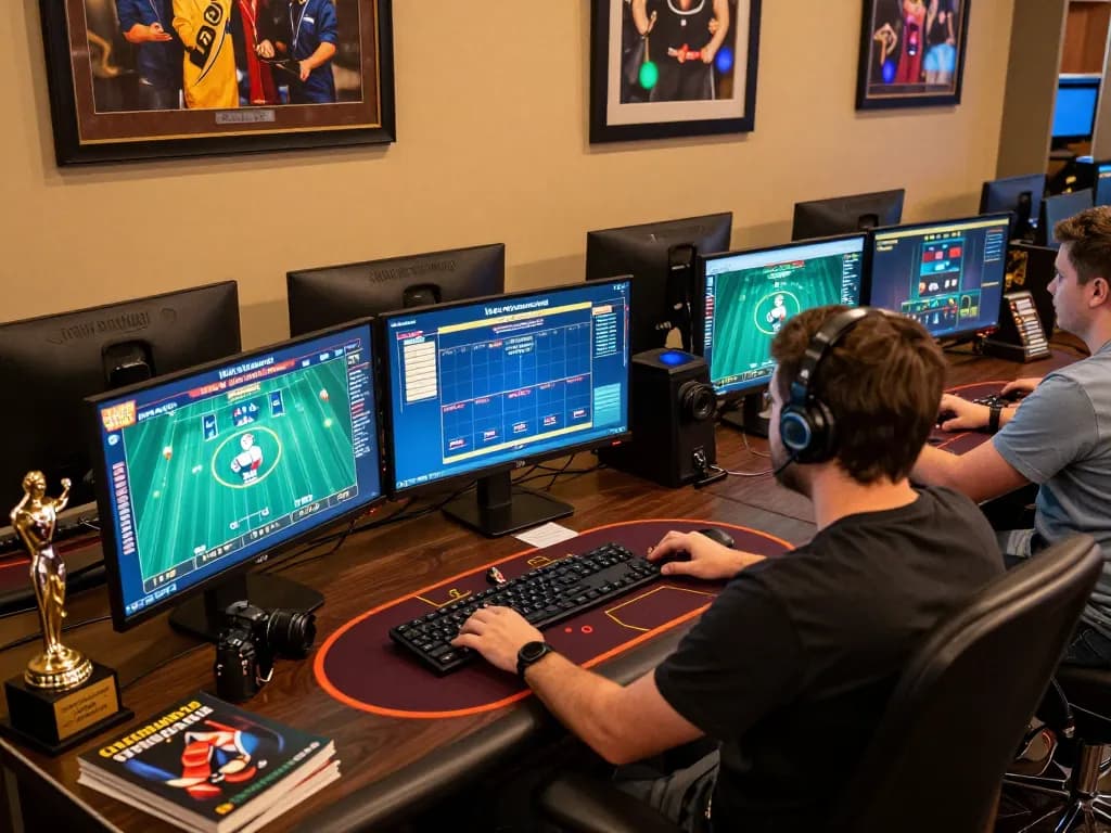 Engaging in online gambling with nhacaiuytin through a professional gaming setup showcasing live dealer games and strategy.