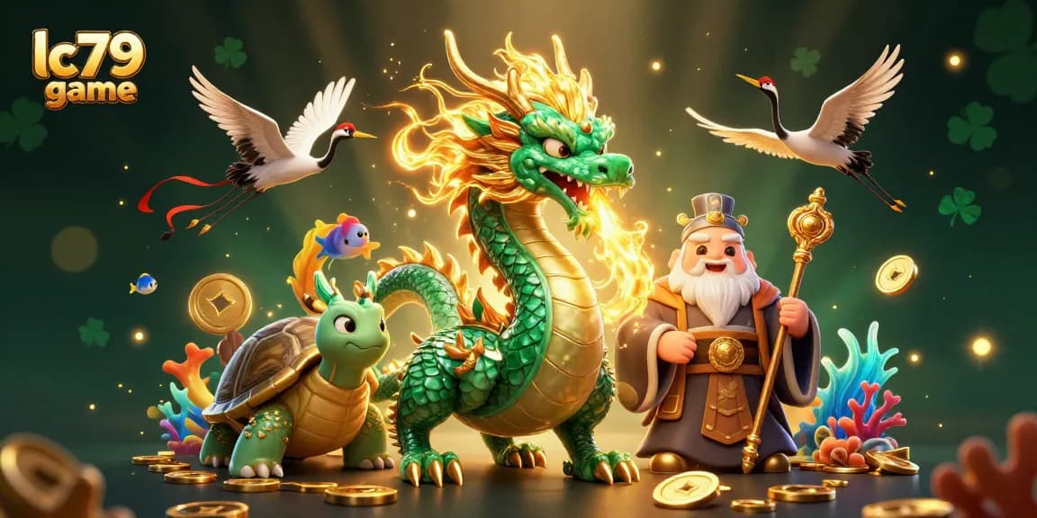 Chơi lc79 game bắn cá hấp dẫn với rồng ngọc bích và cá biển đầy màu sắc.