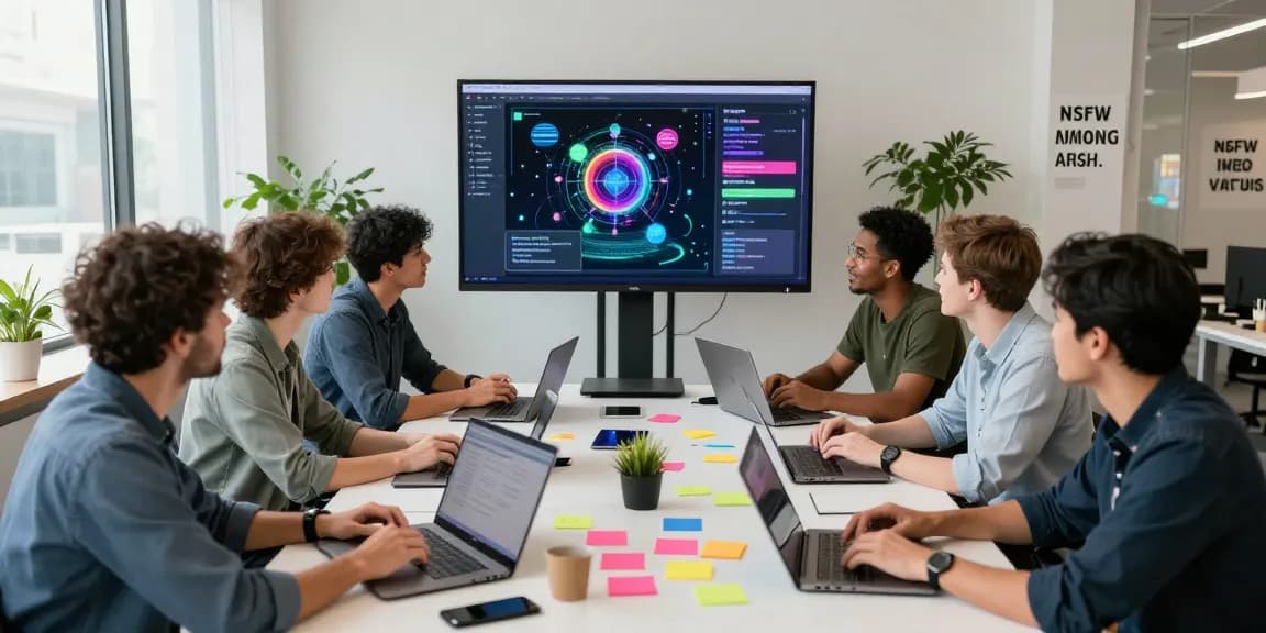 Collaborative team discussing NSFW AI features in a modern workspace