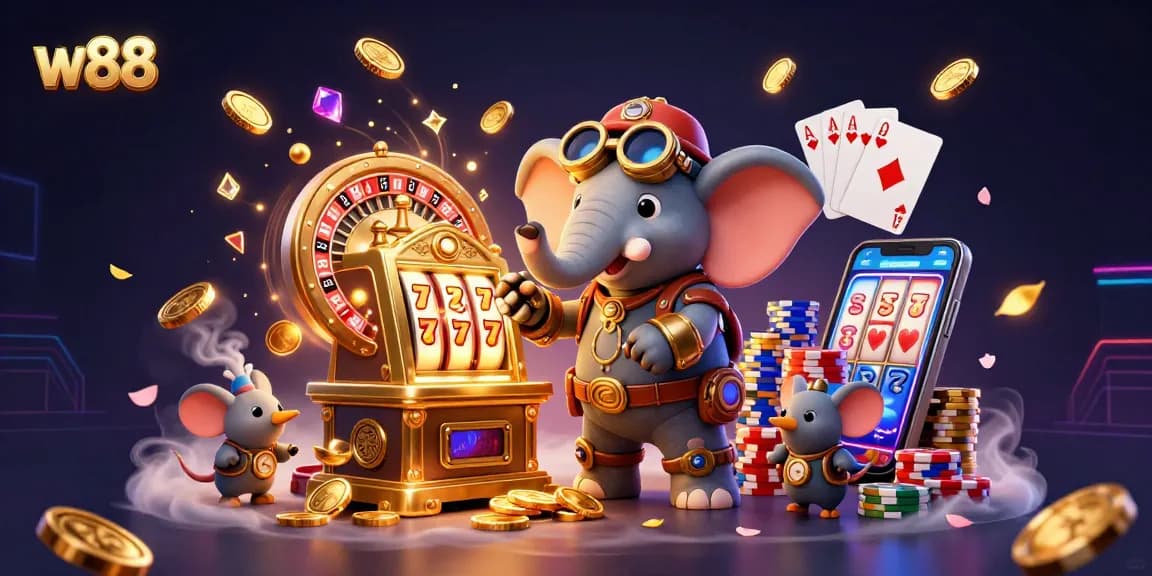 Trải nghiệm trò chơi cá cược tại w88 với máy slot và các yếu tố game hấp dẫn.