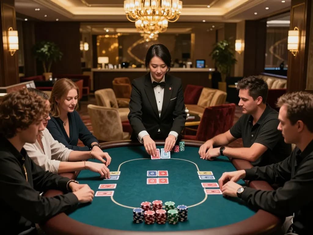 Engaged poker players at a luxury casino table showcasing the luckyindex atmosphere.