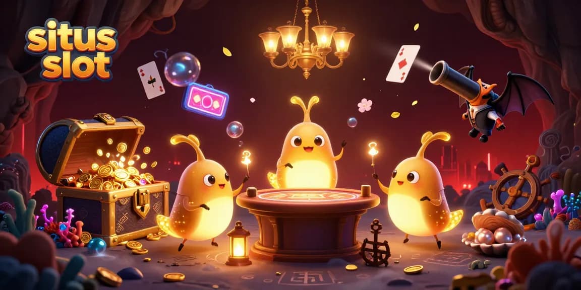 Permainan situs slot dengan karakter glowworm dan dealer kelelawar di kasino yang megah.