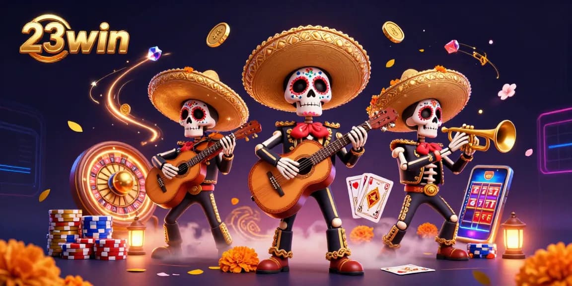Experience vibrant gameplay at 23win with a lively Day of the Dead-themed casino scene