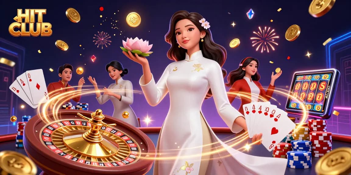 Engage in exciting gameplay at HIT CLUB with a dazzling casino illustration showing vibrant elements