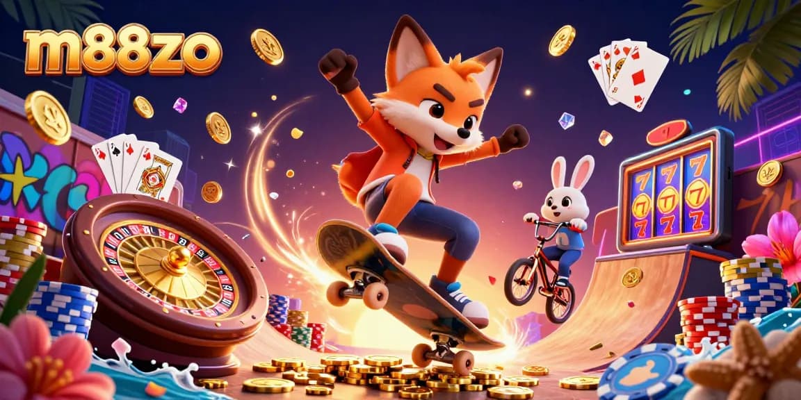 Engage in thrilling casino action with m88zo, featuring dynamic characters and vibrant gambling elements.