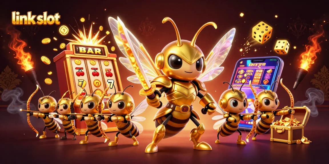 Experience excitement at link slot with vibrant 3D casino illustration of jackpot action and dynamic game elements.