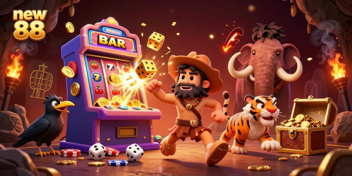 Experience thrilling moments at new 88 with this lively casino scene featuring dynamic characters and games.