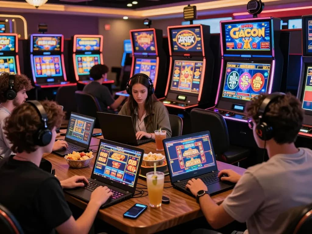 Exciting slot gacor gaming atmosphere with players engaging in vibrant online casino.