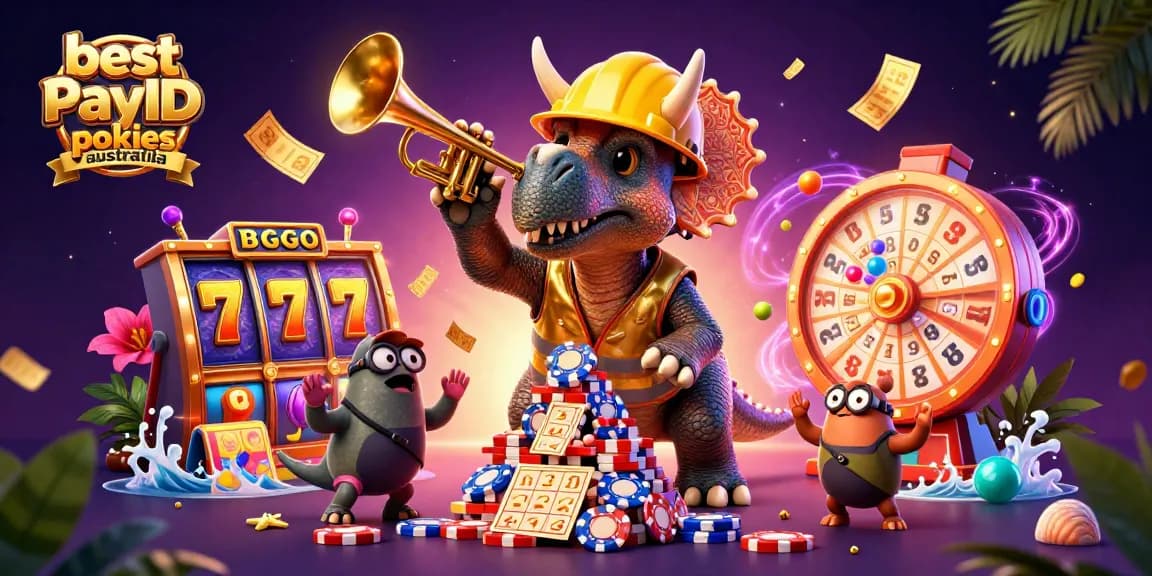 Play exciting pokies action with the best PayID pokies Australia featuring vibrant characters and game elements.