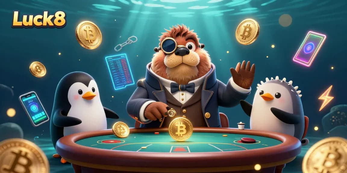 Experience thrilling gameplay at Luck8 with a jolly walrus, penguin dealer, and pufferfish bluffing.