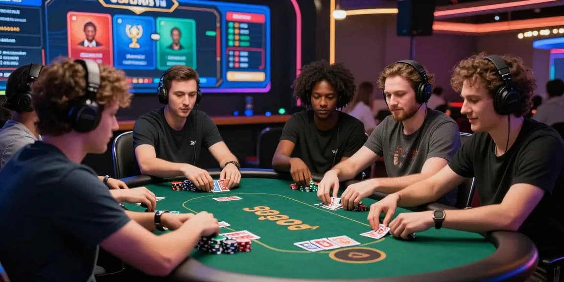 Engaged players enjoying 68gamebai online gaming experience at a vibrant virtual poker table, showcasing excitement and camaraderie in modern online gambling.