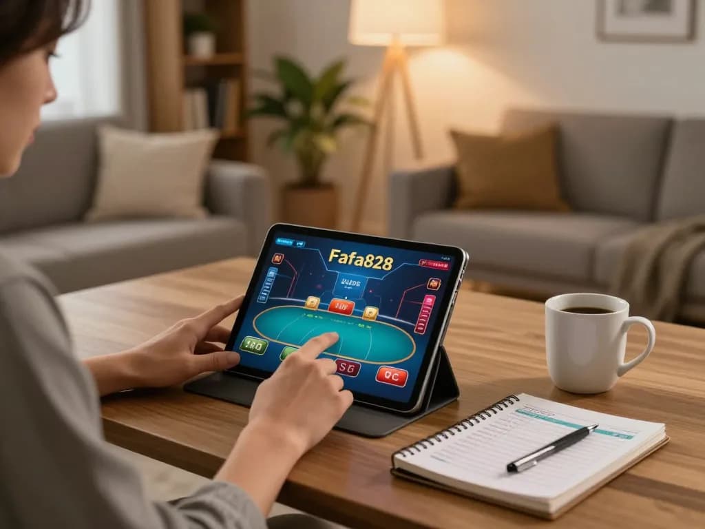 Engaging in strategic gameplay at Fafa828 in a cozy home environment with a tablet.