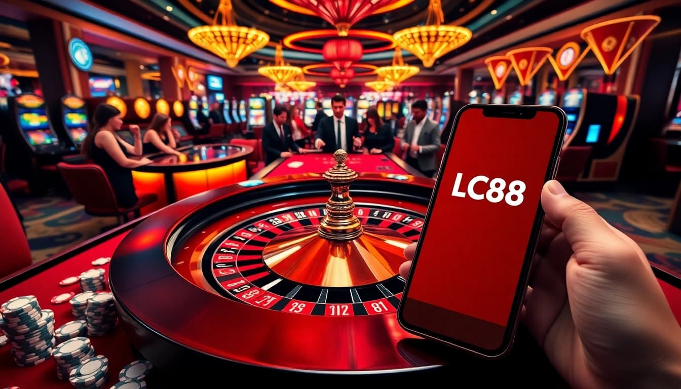 Engage with the thrilling casino atmosphere at LC88 with players enjoying roulette and slots.