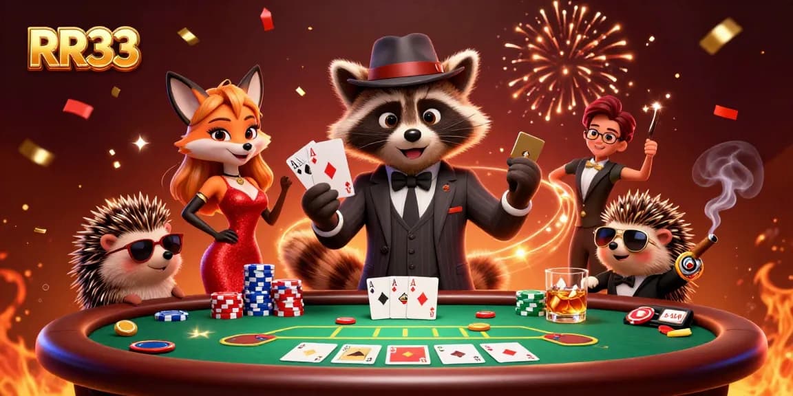 Experience the excitement of RR33 with a vibrant casino scene featuring playful characters.