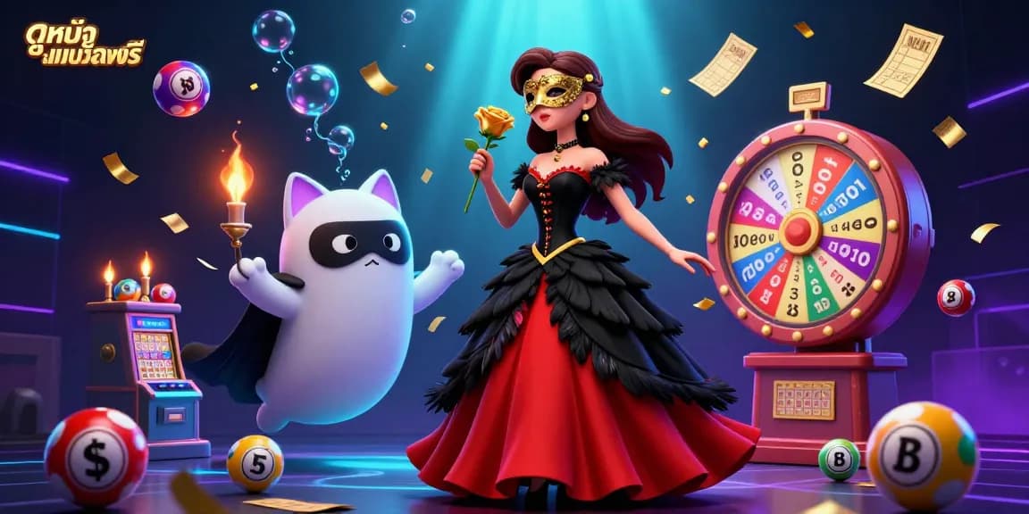 Experience ดูหนังออนไลน์ฟรี with an exciting scene featuring glamorous characters, lottery elements, and vibrant casino energy.