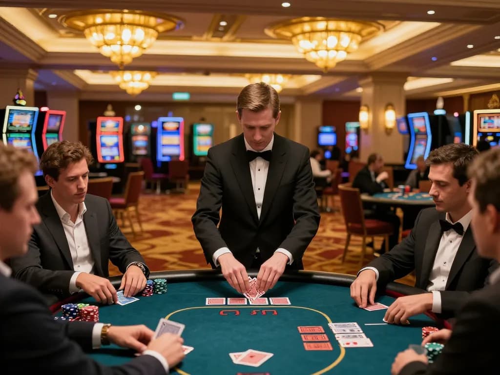 TR88 players placing bets at a high-stakes poker table in a luxurious casino setting.