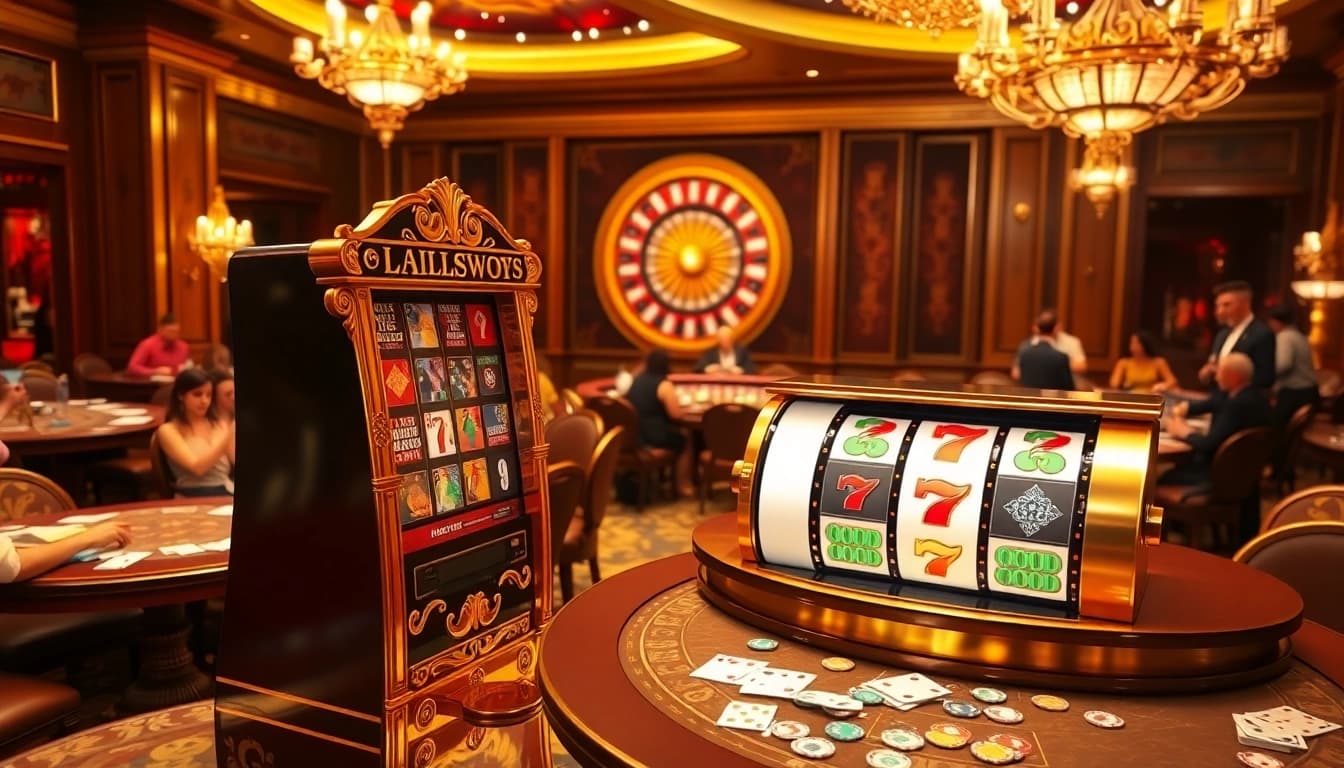 Players enjoying their time at an idn slot machine surrounded by vibrant casino atmosphere.