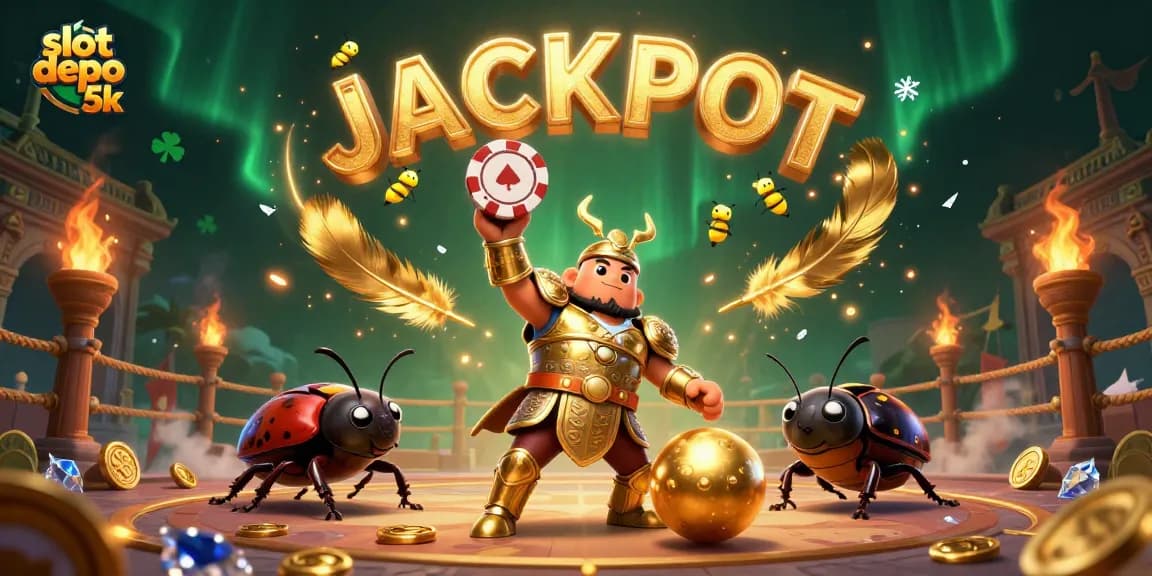 Experience the excitement of slot depo 5k with vibrant casino characters celebrating a big jackpot!