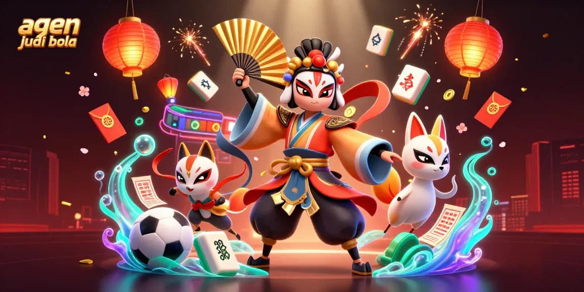 Engage with agen judi bola through dynamic sports betting visuals featuring elaborate characters.