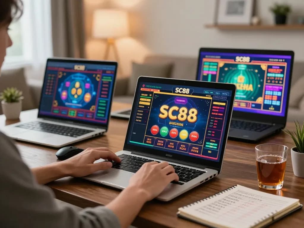 Player engaging in online casino activities with SC88 software, showcasing modern home gaming.