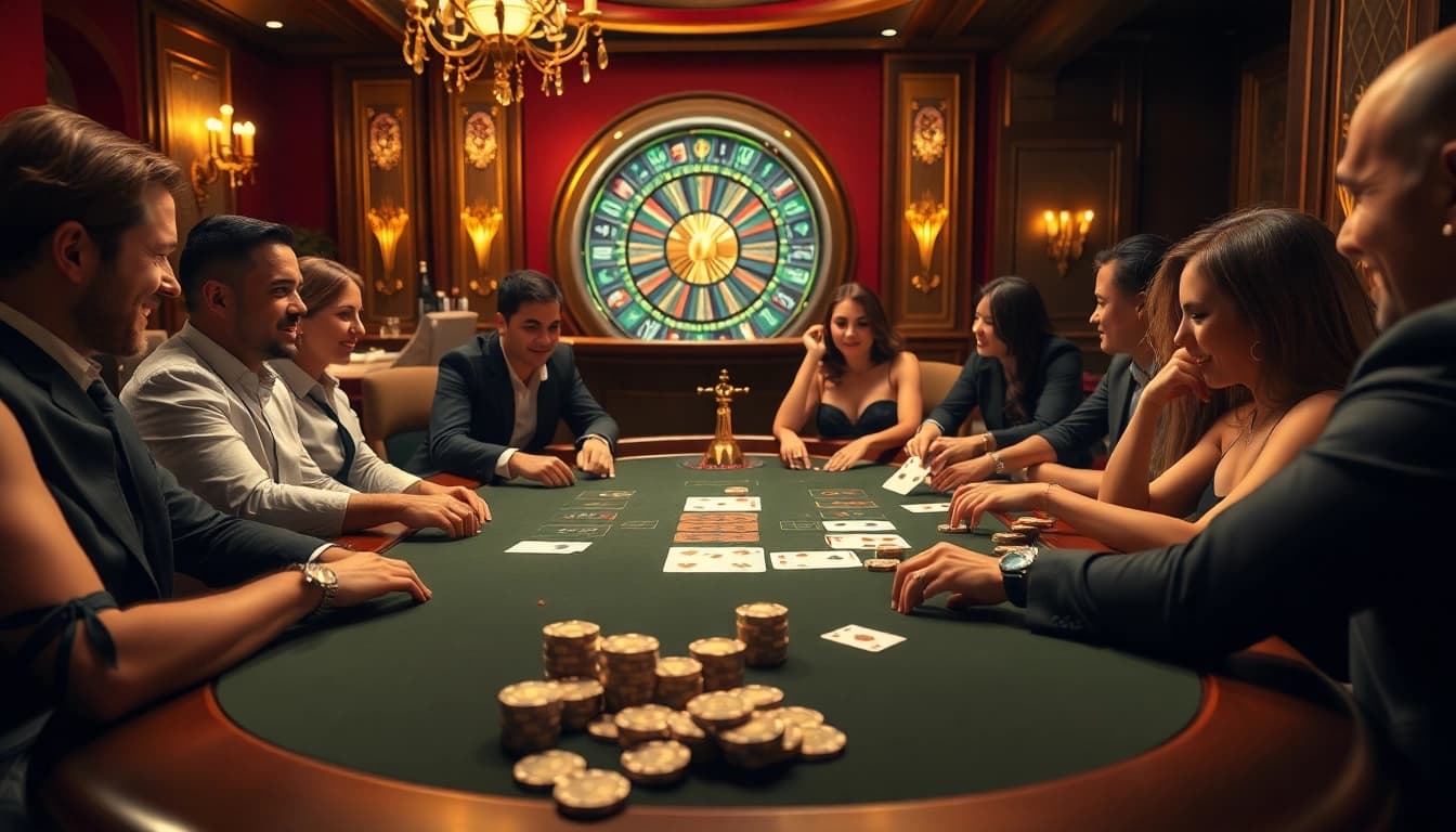 Rasakan sensasi Datuk Win di meja poker kasino mewah dengan warna-warni yang hidup.
