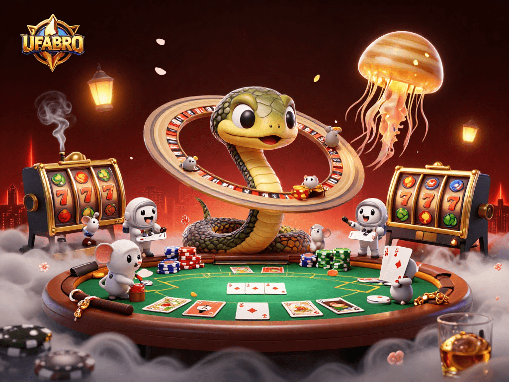 Experience dynamic betting with UFABRO's unique casino illustration featuring a Saturn ring snake and more.