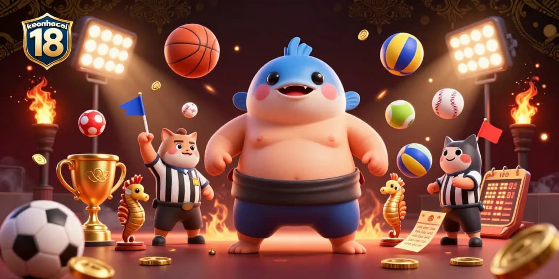 Experience keonhacai 18 sports betting action with dynamic characters and vibrant elements in this 3D illustration.