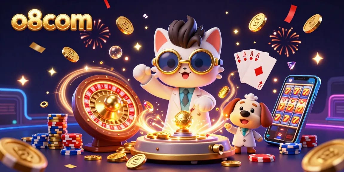 Experience thrilling gaming with o8com as golden coins and sparkling gems fly in a dynamic casino scene.