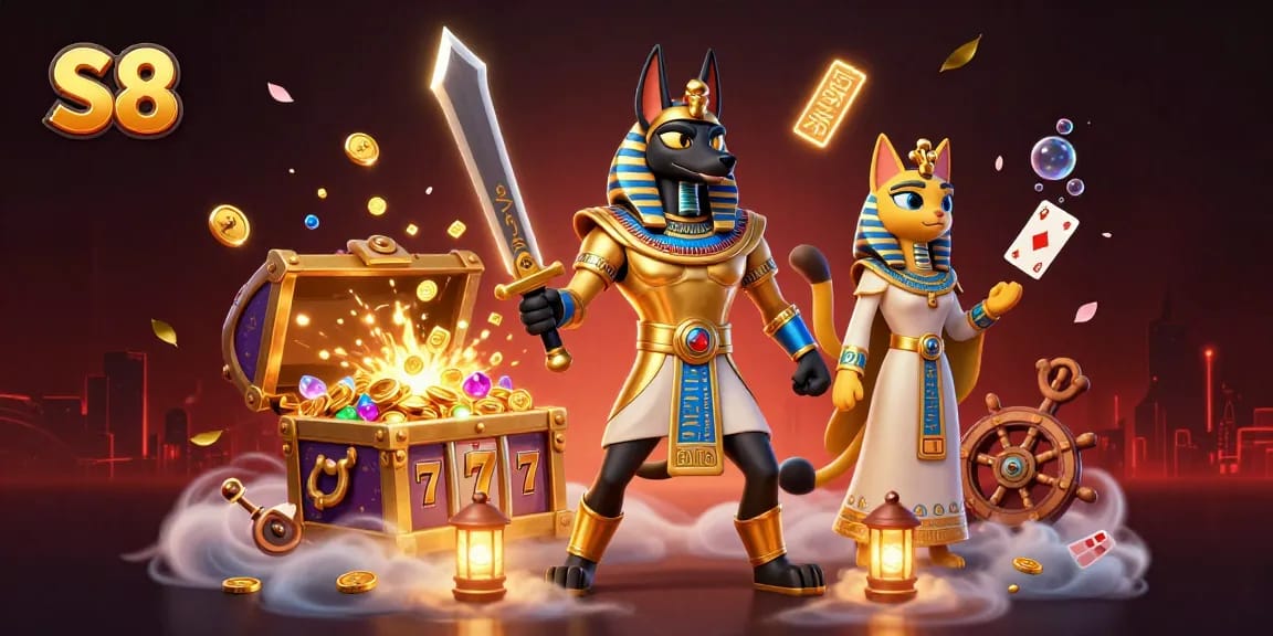 S8 players enjoy ancient themed slots with vibrant 3D characters and treasures overflowing.