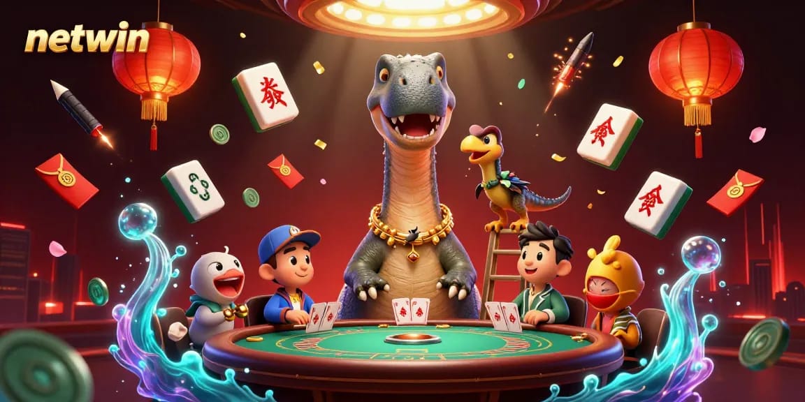 Experience thrilling poker action in the vibrant world of netwin featuring a playful dinosaur!