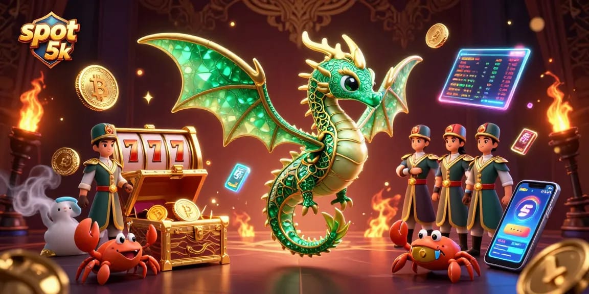 Spin the slot 5k and uncover treasures with vibrant casino-themed golden elements.