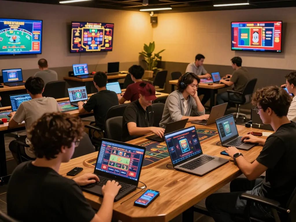 Players enjoying games on tr88 trang chủ in a vibrant online gaming setup.