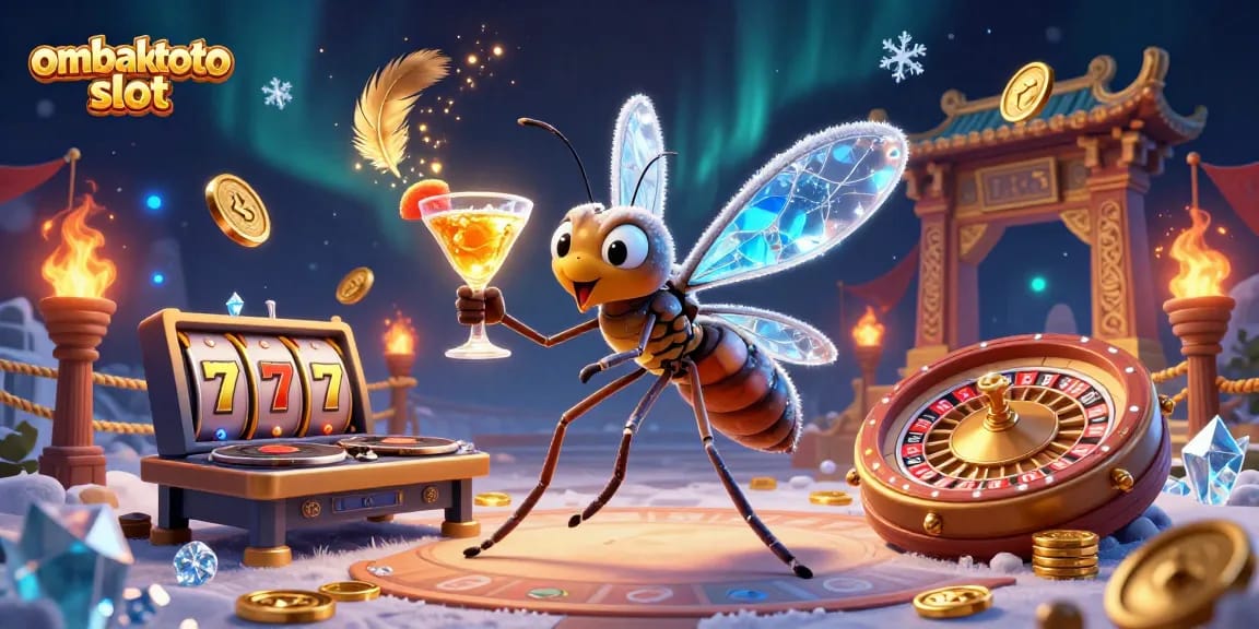 Experience the ombaktoto slot with a unique 3D illustration featuring a lively casino scene.