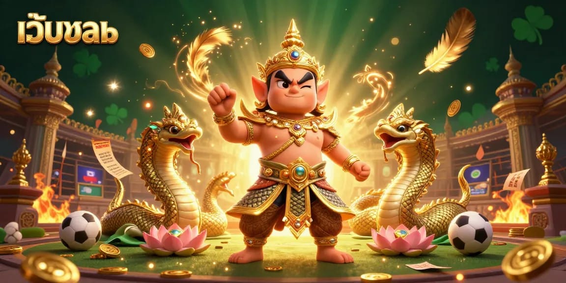 Betting on เว็บบอล with energetic characters surrounded by casino elements and sports visuals.