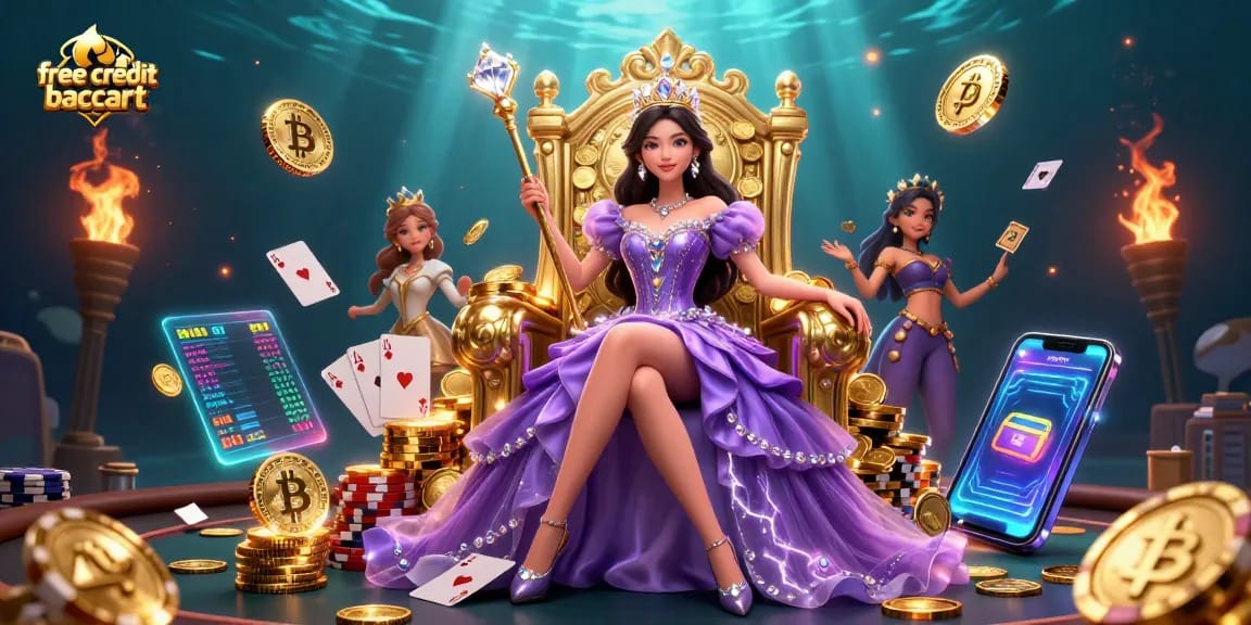 Engage in free credit baccarat with vibrant game elements and a stunning visual illustration.