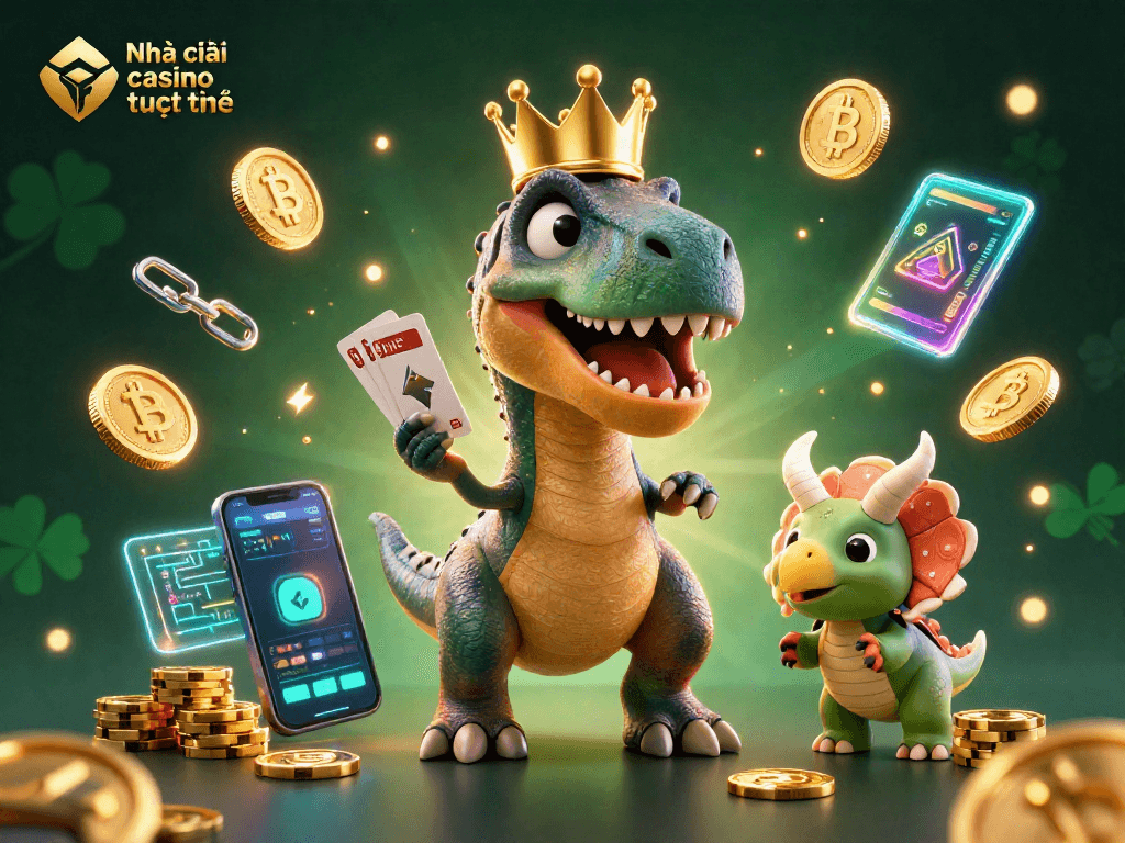 Engage with Nhà cái casino trực tuyến while the T-Rex attempts card shuffling aided by a pterodactyl.